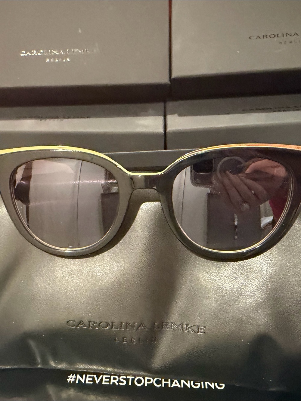 Carolina Lemke Oversized cat eye  Sunglasses - Black & Gold Trim two tone - Picture 10 of 13